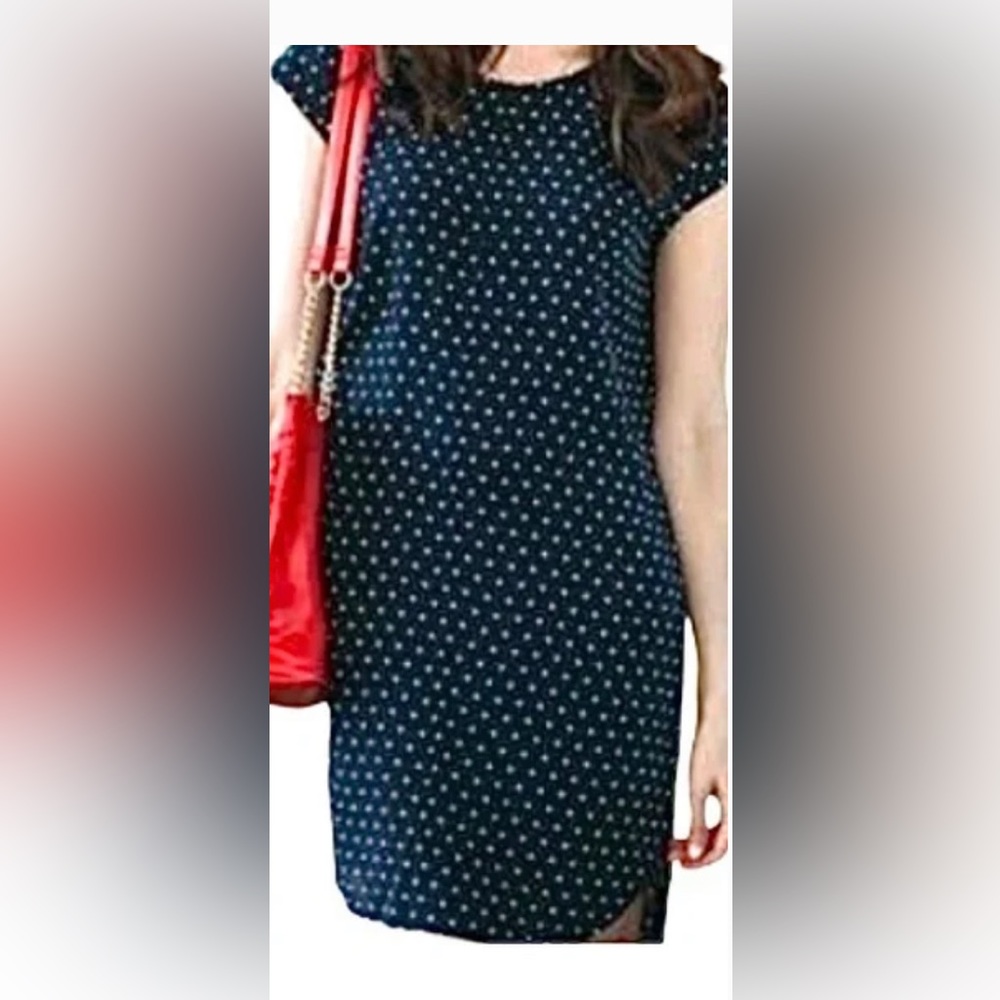 Madewell Shift Tunic Dress Navy Polka Dot Cap Sleeves - Picture 2 of 8
